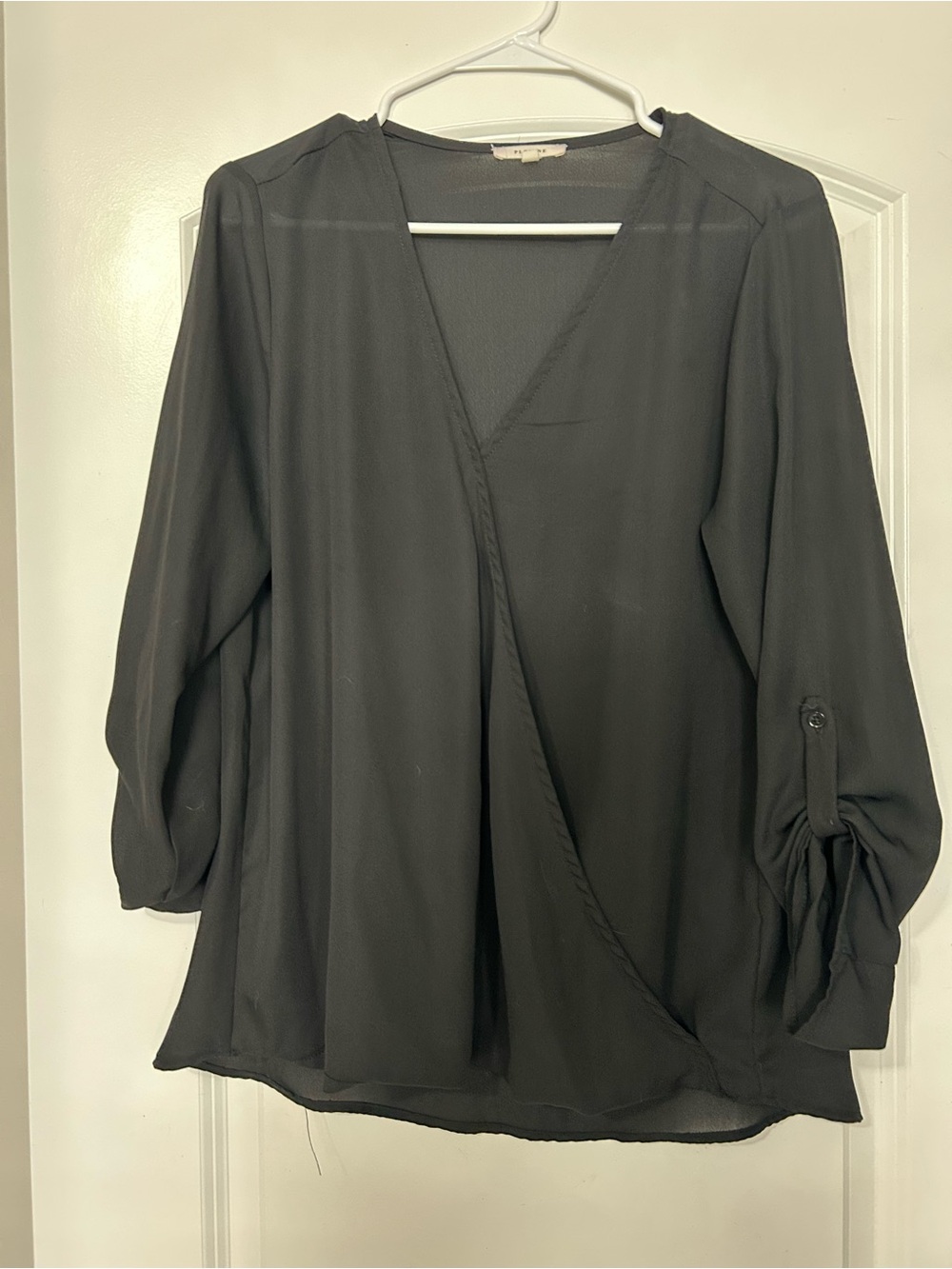 Pleione Black Wrap-Front Blouse